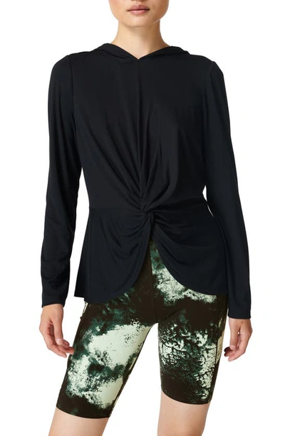 Sweaty Betty Tori Hooded Twist-front Top In Black