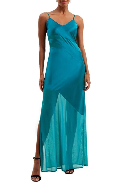 French Connection Inu Sheer Panel Maxi Dress In Blue