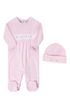 Feltman Brothers Smocked Flower Footie & Hat Set In Pink