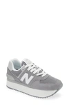 New Balance 574+ Platform Sneakers In Green With Gray And White Detail In Shadow Grey