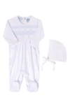Feltman Brothers Smocked Cotton Footie & Bonnet Set In Blue