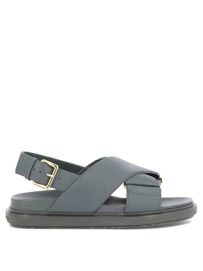 Marni Fussbet Leather Crisscross Sandals In Grey