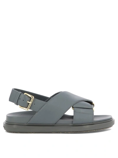 Marni Fussbet Leather Crisscross Sandals In 00n65 Metal