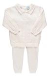 Feltman Brothers Pompom Pointelle Stitch Sweater & Pants Set In Ivory