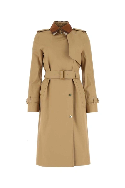 Burberry Single Breasted Belted Trench Coat In Camel