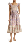 Mille Olympia Smocked Midi Dress In Avignon Floral