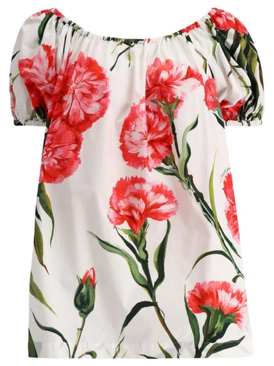 Dolce & Gabbana Floral-print Off-shoulder Blouse In White,multicolor