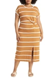 Caslon Twist Detail Organic Cotton Dress In Tan Sugar- White Stripe