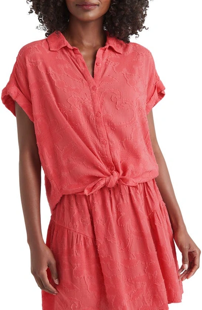 Splendid Kathryn Jacquard Short-sleeve Button-front Shirt In Pink