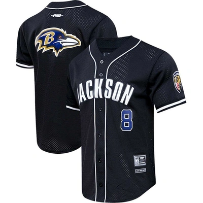 Pro Standard Lamar Jackson Black Baltimore Ravens Mesh Baseball Button-up T-shirt