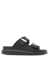 Alexander Mcqueen Womens Lamb Fur Slip On Slide Sandals In Black