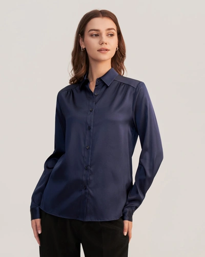 Lilysilk Long Sleeves Collared  Silk Blouse In Blue