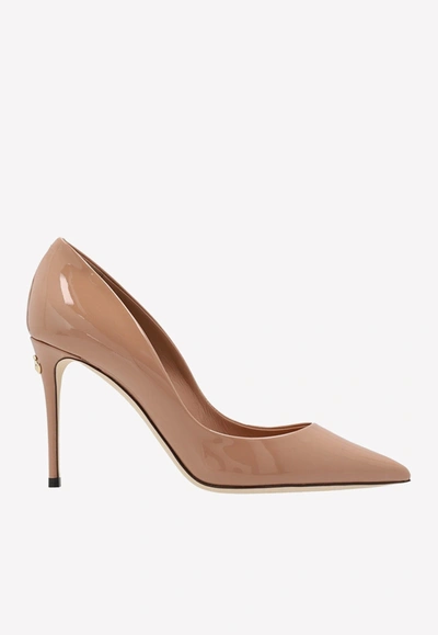 Dolce & Gabbana Cardinale 90 Patent Leather Pumps In Nude