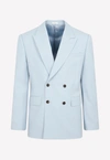ALEXANDER MCQUEEN DOUBLE-BREASTED BLAZER IN WOOL BLEND,717408.QUU13-4862 PALE BLUE