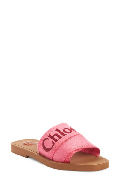 Chloé Woody Logo-print Slides In 9r5 Pink-red 1