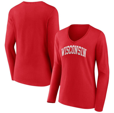 Fanatics Branded Red Wisconsin Badgers Basic Arch Long Sleeve V-neck T-shirt