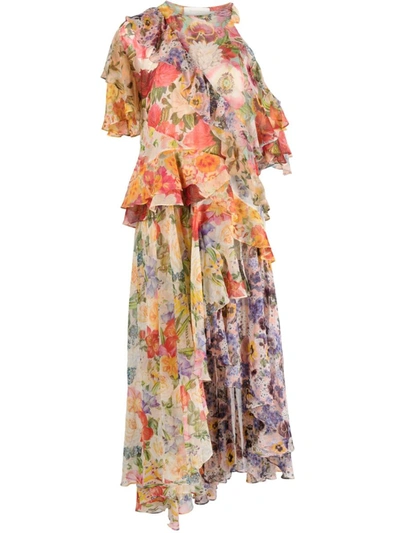 Zimmermann Wonderland Flounce Tiered Floral-print Cotton And Silk-blend Midi Dress In Spliced Floral