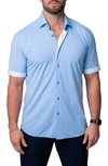MACEOO GALILEO PUR BLUE STRETCH SHORT SLEEVE BUTTON-UP SHIRT