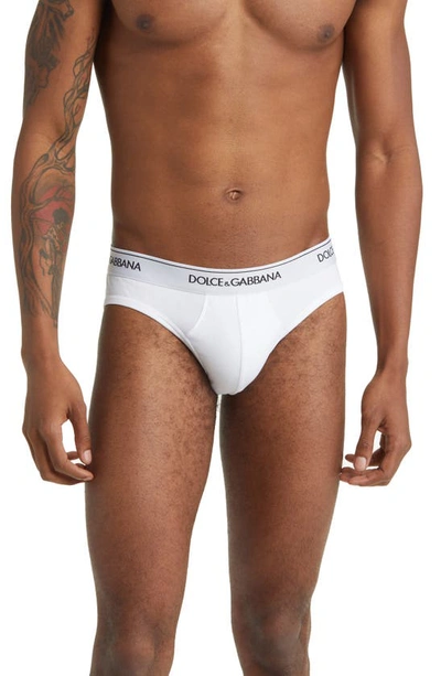 Dolce & Gabbana 2-pack Logo Waist Midi Briefs In Opt.white