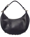 Fendi Hobo Graphy Black Leather Handbag With Metal Logo Woman In Black