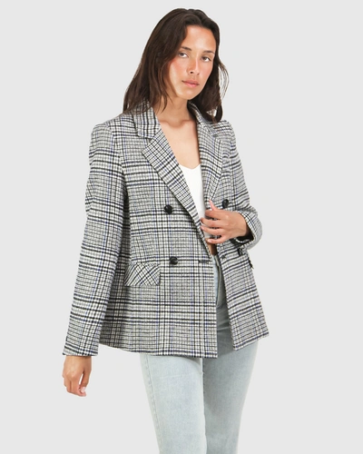 Belle & Bloom Piccadilly Wool Blend Plaid Blazer In Grey