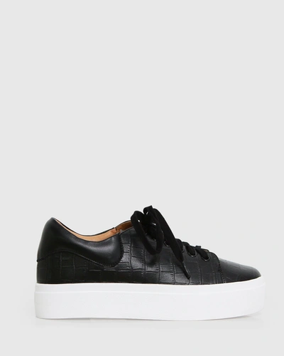 Belle & Bloom Just A Dream Croc Leather Sneaker In Black