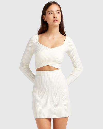 Belle & Bloom C'est Belle Knit Mini Skirt In White