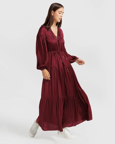 Belle & Bloom Window Seat Tiered Maxi Dress In Merlot