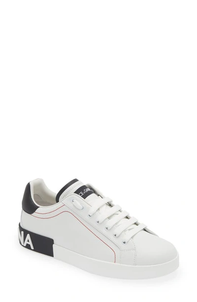 Dolce & Gabbana Portofino Logo Spoiler Sneaker In White/ Black