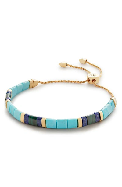 Monica Vinader Gold Delphi Multi Gemstone Friendship Bracelet Turquoise In 18ct Gold Vermeil/ss