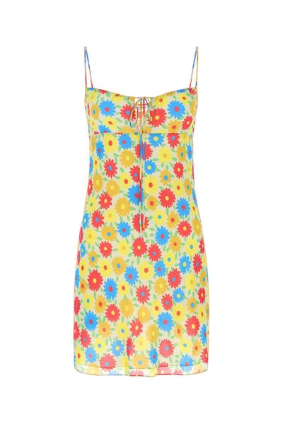 Saint Laurent Silk Flower Print Mini Dress Multicolor In Yellow