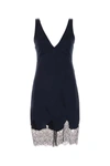Saint Laurent Lace-accented Satin Mini Dress In Blue