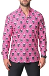Maceoo Fibonacci Skull Sonic Regular Fit Cotton Blend Button-up Shirt In Red