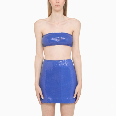 David Koma Womens Blue Sequin-embellished Fitted Stretch-woven Top