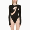 David Koma Cutout Tulle-trimmed Stretch-jersey Bodysuit In Black