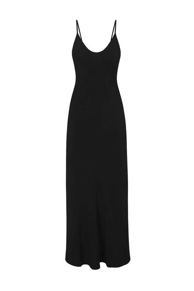 Anemos Harlow Bias Cut Slip Dress In Stretch Cupro In Black