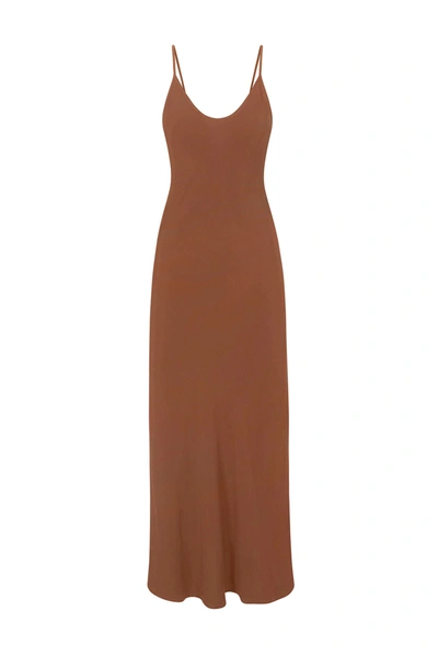 Anemos Harlow Bias Cut Slip Dress In Stretch Cupro In Tawny