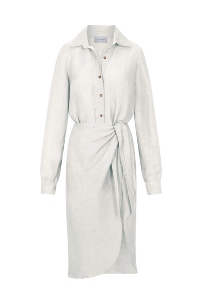 Anemos The L.a. Button Down Asymmetric Wrap Midi Dress In Linen Cupro In White