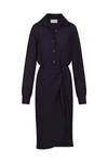 Anemos The L.a. Button Down Asymmetric Wrap Midi Dress In Linen Cupro In Navy