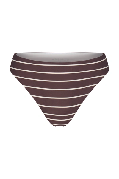 Anemos The Midi High-cut Bikini Bottom In Espresso Odd Stripes