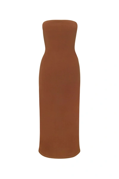 Anemos The Strapless Tie Back Dress In Stretch Cupro In Tawny
