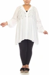 BOHO ME EMBROIDERED EYELET BUTTON-UP TUNIC TOP