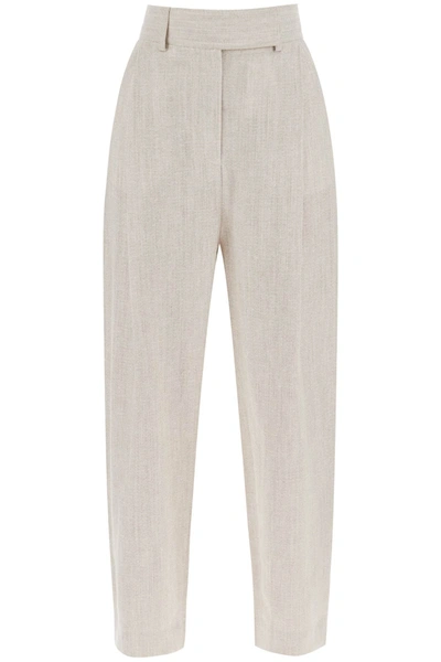 Totême Gray Deep Pleat Trousers In Cream