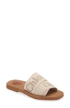 Chloé Beige Linen Woody Slippers In Blushy Beige