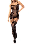 Mapalé Mapale Fishnet Basque, Thong & Stockings Set In Black