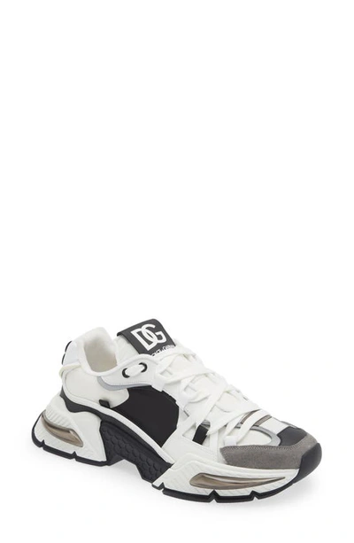 Dolce & Gabbana White And Black Leather Airmaster Sneakers In Nero