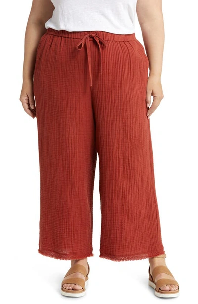 Eileen Fisher Wide-leg Gauze Pants In Terracotta