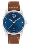 MOVADO BOLD VERSO LEATHER STRAP WATCH, 42MM