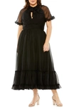 FABULOUSS BY MAC DUGGAL SHEER PUFF SLEEVE COCKTAIL DRESS