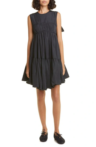 Cecilie Bahnsen Divya Tie-shoulder Recycled-faille Tiered Dress In Black
